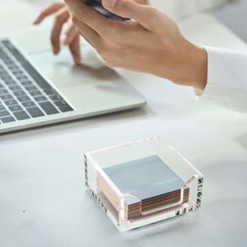 WORHE Sticky Note Holder Clear Acrylic Memo Pad Holders 3.94 x 3.94 for Office Accessories Desk Scho...