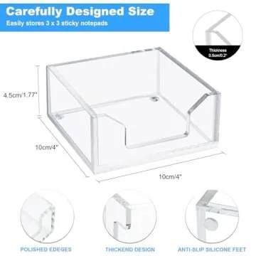 WORHE Sticky Note Holder Clear Acrylic Memo Pad Holders 3.94 x 3.94 for Office Accessories Desk School Home, Crystal Notepad Organizer Post Pop Notes Dispenser for 3"x3" Note Pads 1PCS (BQ200)