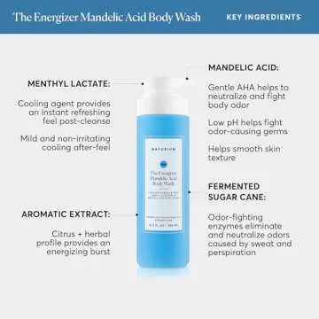 Naturium The Energizer Body Wash, Cooling & Refreshing Formula with Mandelic Acid, Deeply Cleanses & Neutralizes Body Odor, 16.9 oz