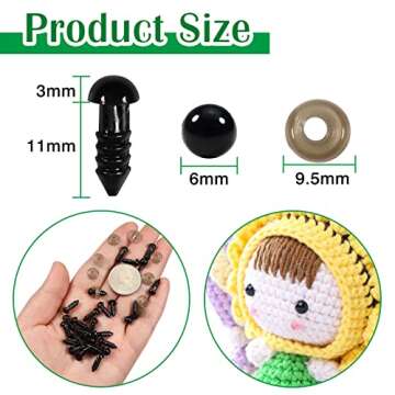 TOAOB 150pcs 6mm Safety Eyes for Amigurumis Craft Crochet Eyes with Washers Black Doll Eyes for Croc...