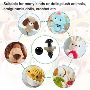 TOAOB 150pcs 6mm Safety Eyes for Amigurumis Craft Crochet Eyes with Washers Black Doll Eyes for Crocheting Stuffed Animals Bears Doll Making