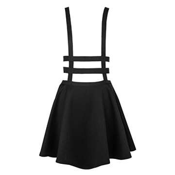 EXCHIC Women's Braces Skirt Pleated A-Line Suspender Mini Skirt (M, Black)