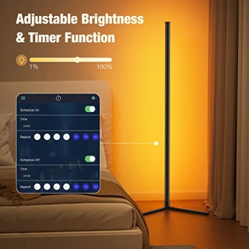 bedee LED Corner Floor Lamp with RGB Colors and Music Sync