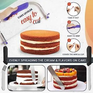 RFAQK 150PCs Cake Decorating Kit Baking Supplies Tools with Ebook and Booklet, 3in1 Cake Turntable for Decorating Cakes Cupcakes Cookies with Piping Bags and Tips Set, Leveler, Spatula & much more