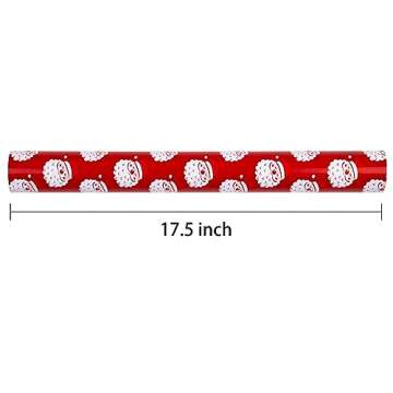 RUSPEPA Reversible Wrapping Paper Roll - Mini Roll - Christmas Santa Claus and Stripe Pattern Great for Christmas, Party, Holiday - 17.5 Inches X 32.8 Feet
