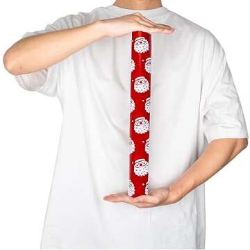 RUSPEPA Reversible Wrapping Paper Roll - Mini Roll - Christmas Santa Claus and Stripe Pattern Great for Christmas, Party, Holiday - 17.5 Inches X 32.8 Feet