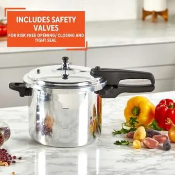 IMUSA 7 Quart Stovetop Aluminum Presure Cooker with safety valves for risk-free opening
