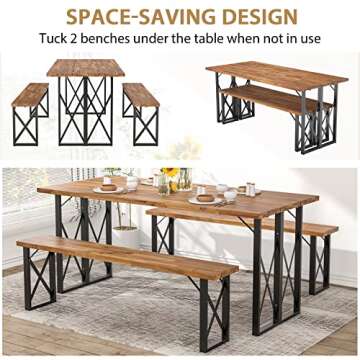 Giantex Outdoor Picnic Table Set with 2 Benches, Acacia Wood Patio Dining Table Set for 6 or 4 Persons, with 2” Umbrella Hole, 67” Large Rectangular Camping Table for Garden Lawn Yard 800 Lbs Capacity