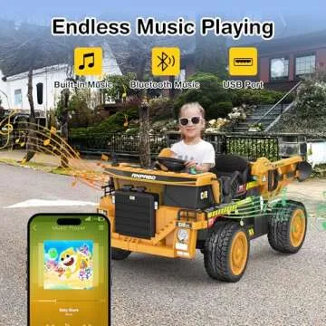 ANPABO 24V Ride On Dump Truck, 2X75W Powerful Motors, Up to 4.4Mph, EVA Tires, Ride On Car w/Electric Dump Bed and Extra Shovel, 19" Spacious Seat, Parent Remote Electric Truck for Kids-Yellow