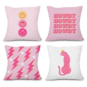 Heilkee Preppy Throw Pillow Covers Set of 4 Hot Pink Decor