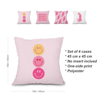 Heilkee Preppy Throw Pillow Covers Set of 4 Hot Pink Decor