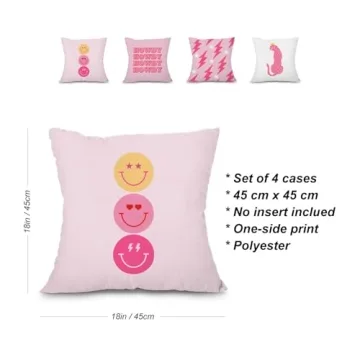 Heilkee Preppy Throw Pillow Covers Set of 4 Hot Pink Decor