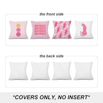 Heilkee Preppy Throw Pillow Covers Set of 4 Hot Pink Decor