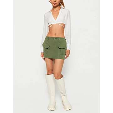 Dqbeng Cargo Mini Skirt Y2K Summer Skirts for Women Trendy Sexy Streetwear (Green-M)