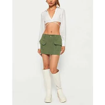Dqbeng Cargo Mini Skirt Y2K Summer Skirts for Women Trendy Sexy Streetwear (Green-M)
