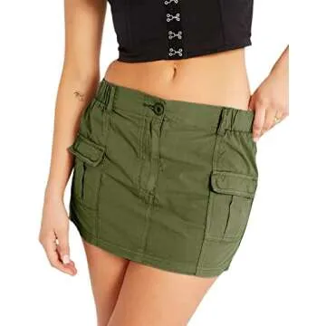 Dqbeng Cargo Mini Skirt Y2K Summer Skirts for Women Trendy Sexy Streetwear (Green-M)