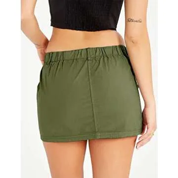 Dqbeng Cargo Mini Skirt Y2K Summer Skirts for Women Trendy Sexy Streetwear (Green-M)