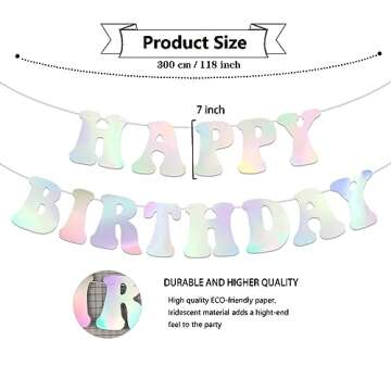 NANAGALI Pre-Strung Iridescent Happy Birthday Foil Banner for Unforgettable Celebrations
