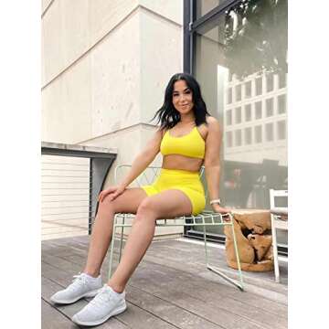 Aoxjox Women's Workout Sports Bras Fitness Backless Padded Ivy Low Impact Bra Yoga Crop Tank Top (Vibrant Yellow, Large)