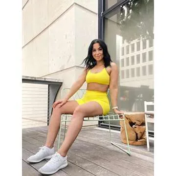Aoxjox Women's Workout Sports Bras Fitness Backless Padded Ivy Low Impact Bra Yoga Crop Tank Top (Vibrant Yellow, Large)