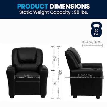 Flash Furniture Vana LeatherSoft Kids Recliner with Cup Holder, Headrest, and Safety Recline, Suppor...