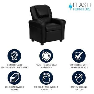 LeatherSoft Kids Recliner with Headrest and Cup Holder