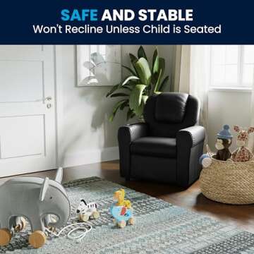 LeatherSoft Kids Recliner with Headrest and Cup Holder