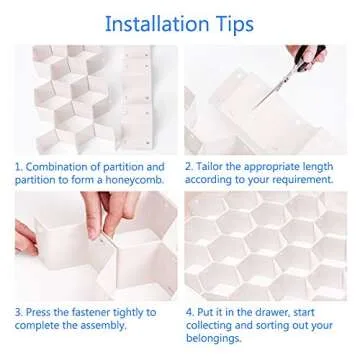 Poeland Drawer Divider Organizer 8pcs DIY Plastic Grid Honeycomb Drawer Divider White 2 Pack