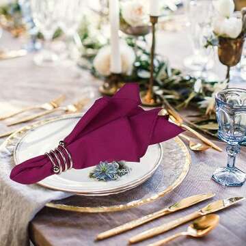 AGN Elegant Linen Polyester Napkins Set of 12 (18x18) (Magenta)