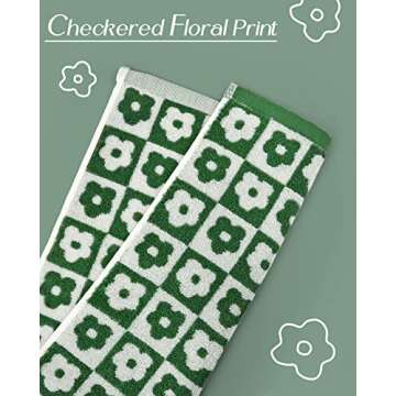 Jacquotha Hand Towels Checkered Floral - Set of 4 Soft Face Towels for Bathroom, Medium Size 13” x 29”, Dark Olive Green