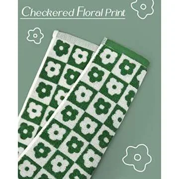 Jacquotha Hand Towels Checkered Floral - Set of 4 Soft Face Towels for Bathroom, Medium Size 13” x 29”, Dark Olive Green