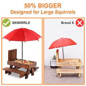 Squirrel Feeder Picnic Table with Umbrella, Wooden Squirrel Feeders for Outside with Corn Cobs, Cute Chipmunk Feeder with Solid Structure for Squirrel Gift (red)