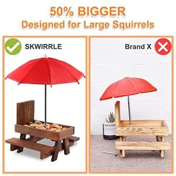 Squirrel Feeder Picnic Table with Umbrella, Wooden Squirrel Feeders for Outside with Corn Cobs, Cute Chipmunk Feeder with Solid Structure for Squirrel Gift (red)