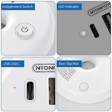 Compact NTONPOWER Travel Power Strip with USB Ports