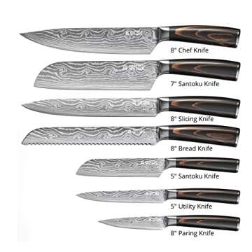 Yatoshi 7 Knife Set - Pro Kitchen Knife Set Ultra Sharp High Carbon Stainless Steel with Ergonomic Handle
