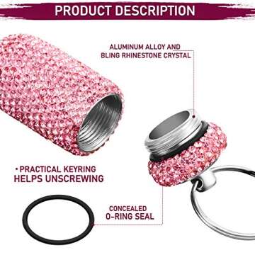 3 Pieces Bling Pill Container Portable Pill Bottle Case Waterproof Travel Pill Holder Storage with Keychain for Outdoor Camping Traveling(White, Pink, AB Color)