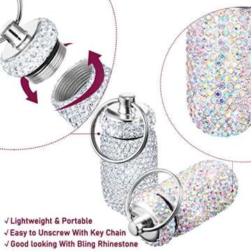 3 Pieces Bling Pill Container Portable Pill Bottle Case Waterproof Travel Pill Holder Storage with Keychain for Outdoor Camping Traveling(White, Pink, AB Color)