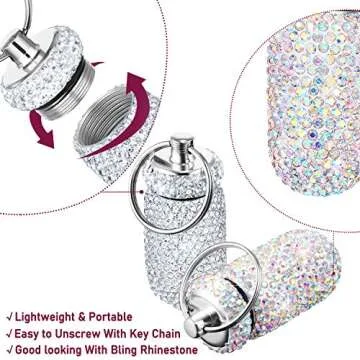 3 Pieces Bling Pill Container Portable Pill Bottle Case Waterproof Travel Pill Holder Storage with Keychain for Outdoor Camping Traveling(White, Pink, AB Color)