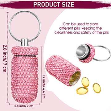 3 Pieces Bling Pill Container Portable Pill Bottle Case Waterproof Travel Pill Holder Storage with Keychain for Outdoor Camping Traveling(White, Pink, AB Color)