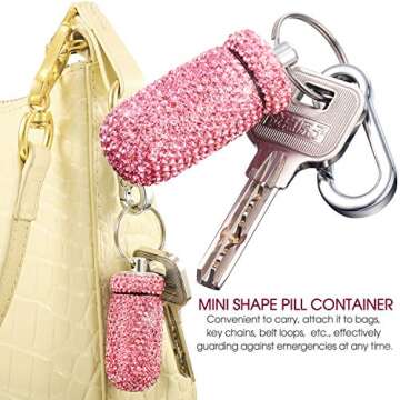 3 Pieces Bling Pill Container Portable Pill Bottle Case Waterproof Travel Pill Holder Storage with Keychain for Outdoor Camping Traveling(White, Pink, AB Color)