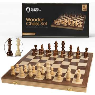 15 Inch Wooden Chess Set - Extra Queen Pieces Included