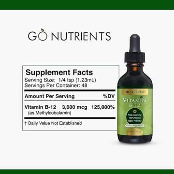 Go Nutrients Vitamin B12 Sublingual Methylcobalamin – B-12 Liquid Drops 3000mcg, Organic Raspberry...