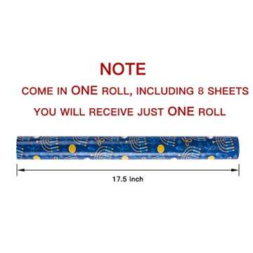 WRAPAHOLIC Hanukkah Wrapping Paper Sheet - Menorahs, the Star of David, Candles Chanukah Design - 1 ...
