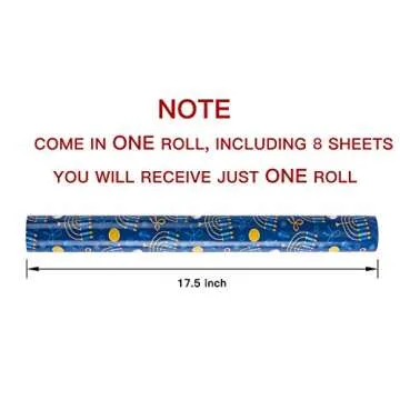 WRAPAHOLIC Premium Hanukkah Wrapping Paper - 8 Vibrant Sheets
