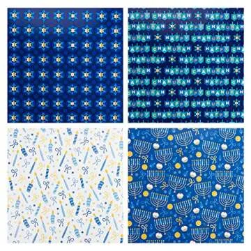 Stunning Hanukkah Wrapping Paper Sheets - 8 Pack