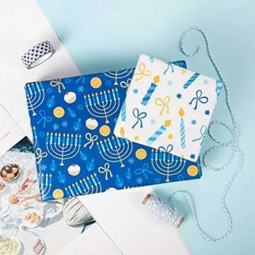 Stunning Hanukkah Wrapping Paper Sheets - 8 Pack