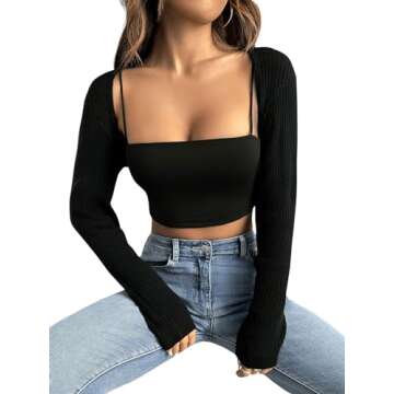 Verdusa Black Open Front Knitted Crop Cardigan for Women