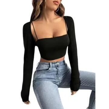 Verdusa Black Open Front Knitted Crop Cardigan for Women