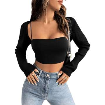 Verdusa Black Open Front Knitted Crop Cardigan for Women