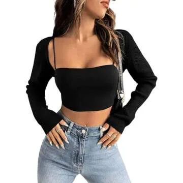 Verdusa Black Open Front Knitted Crop Cardigan for Women